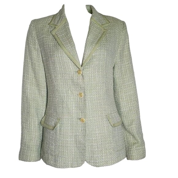 Jaclyn Smith Blazer Suit Jacket Womens Size 10 Light Green White Tweed Lined - Picture 1 of 7